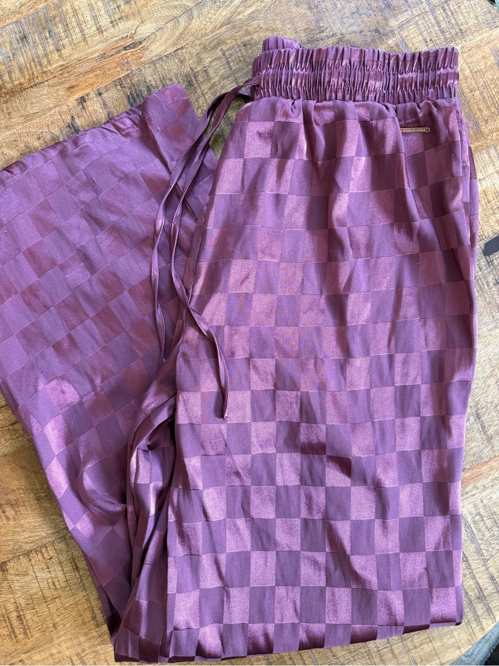 BCBG Purple Checkered Satin Pajama Pants